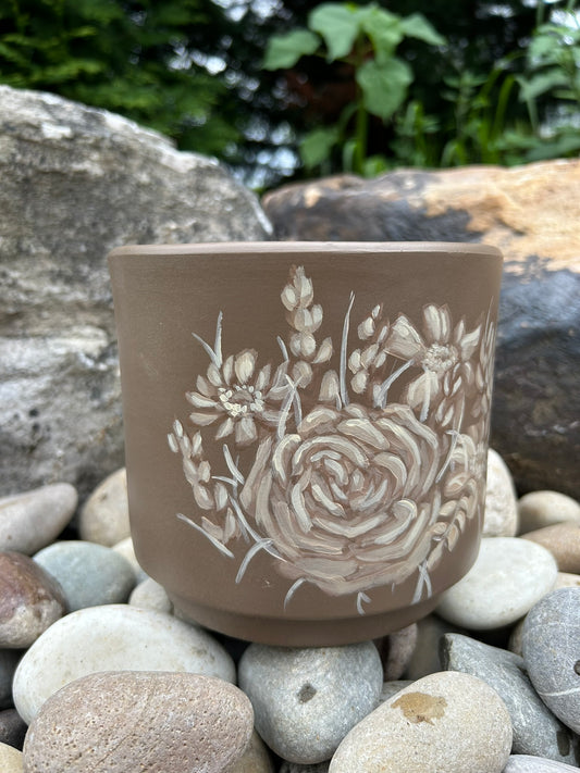 Sepia Hand Painted Flower Pot