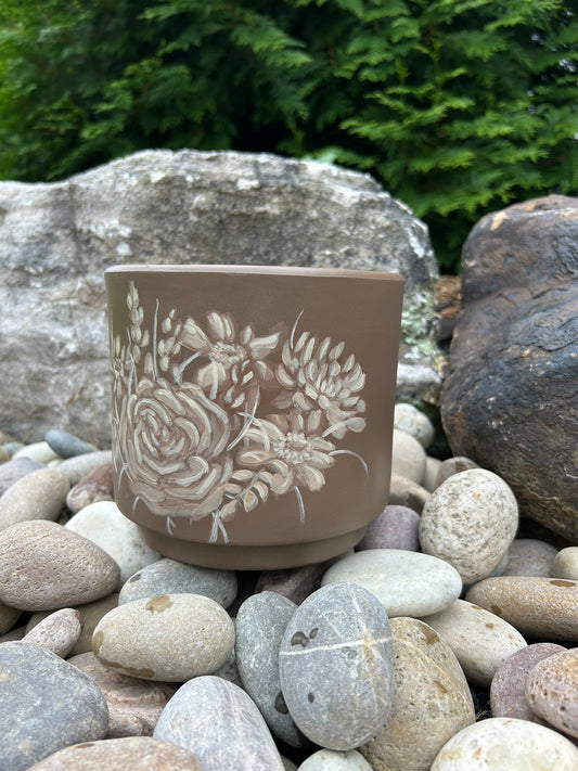Sepia Hand Painted Flower Pot
