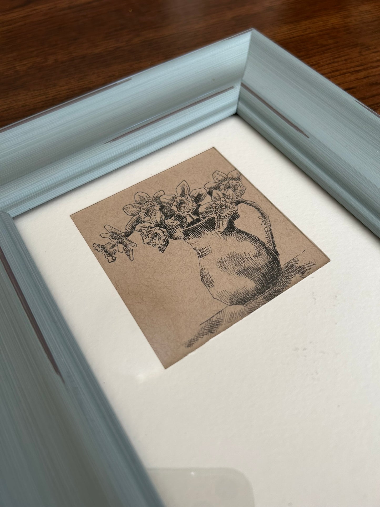 Daffodils in Pitcher Mini Pen Drawing