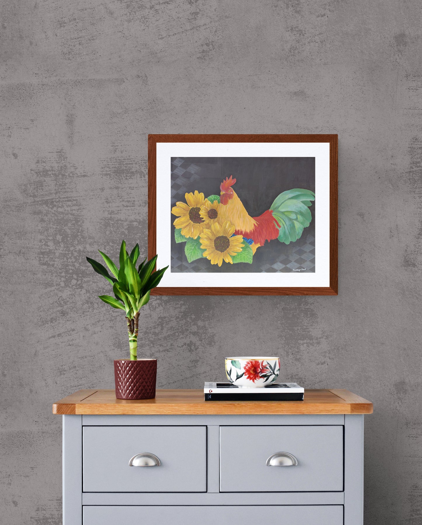 "Rooster and Sunflowers" Fine Art Print