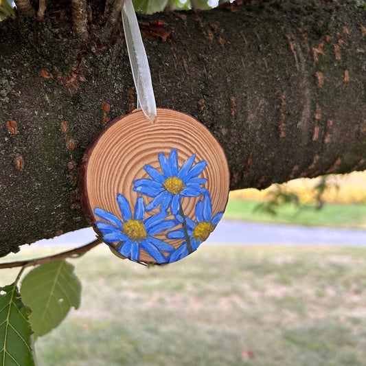 Small Blue Daisy Christmas Ornament