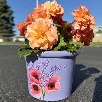 Poppy and Lavender Hand Painted Flower Pot