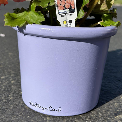 Poppy and Lavender Hand Painted Flower Pot