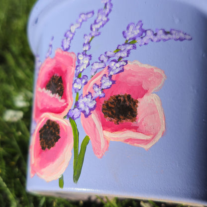 Poppy and Lavender Hand Painted Flower Pot