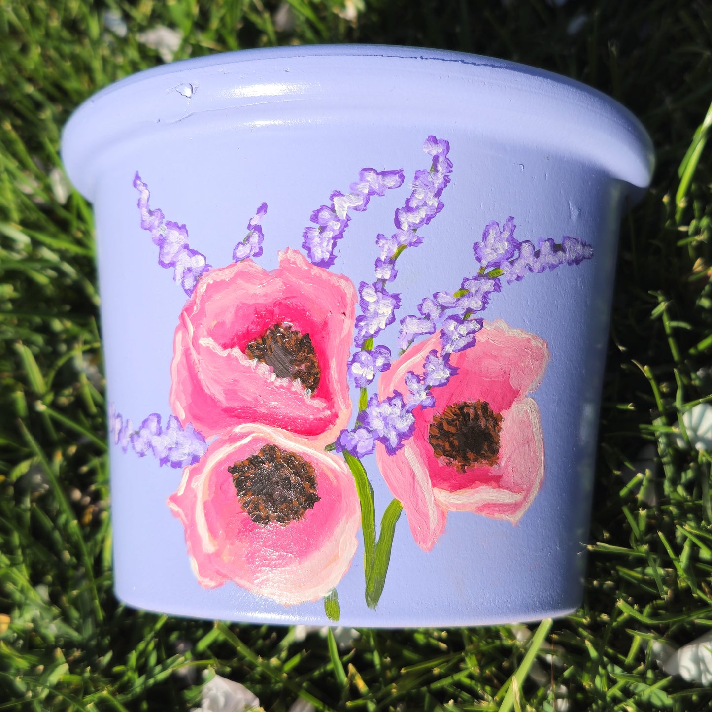 Poppy and Lavender Hand Painted Flower Pot