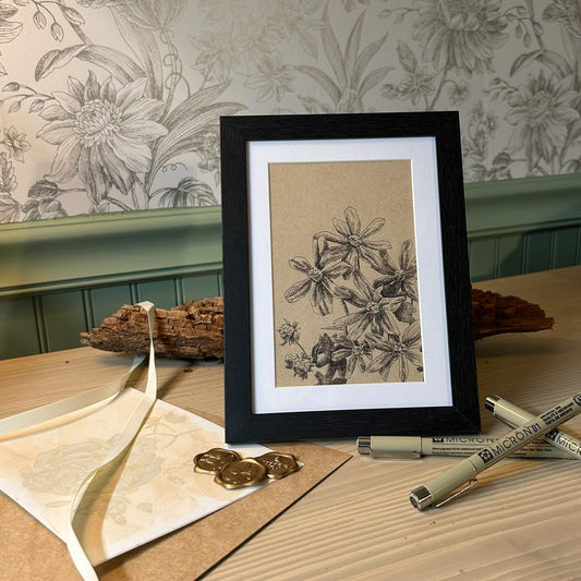 Woodland Sunflower Pen Drawing